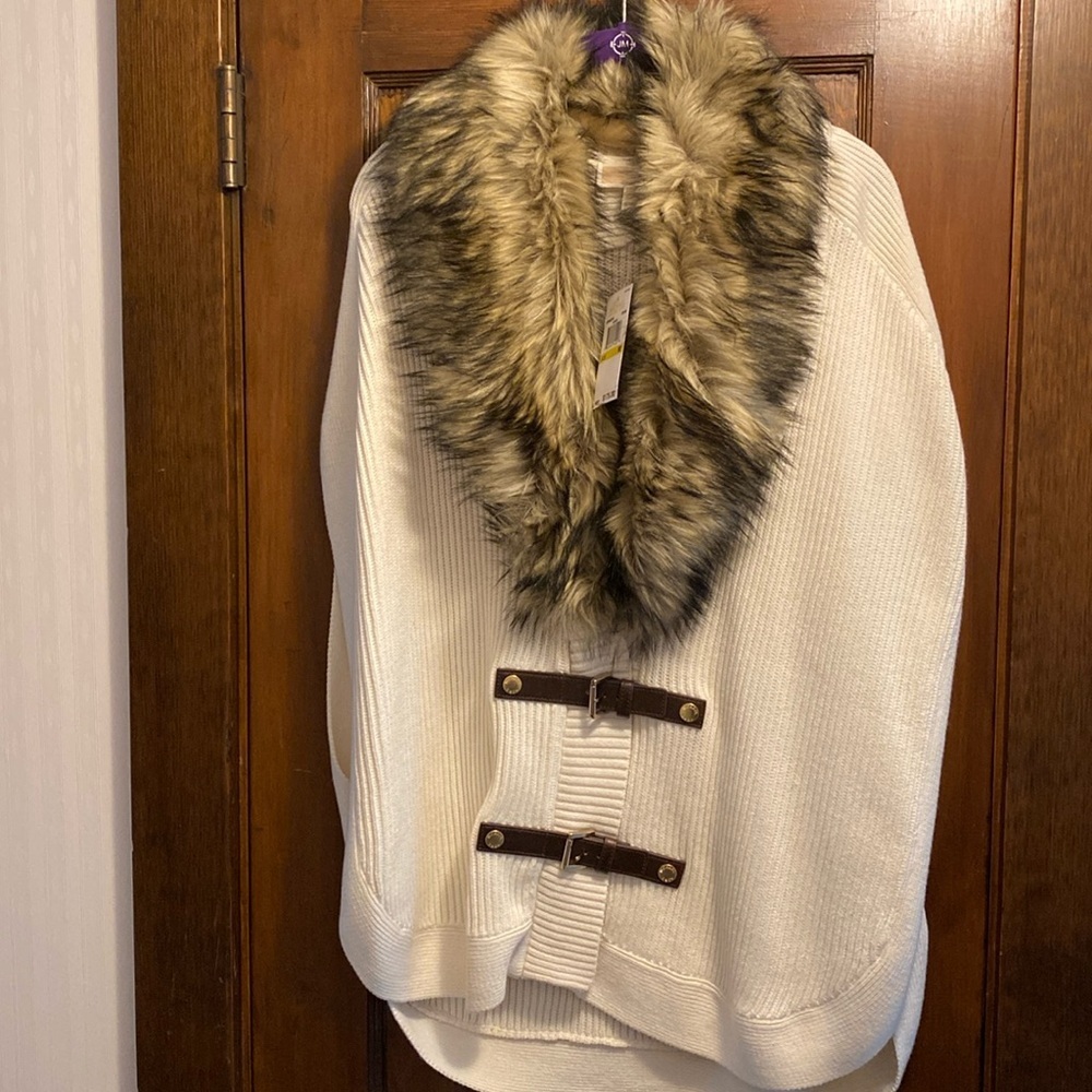 MICHAEL Michael Kors Faux-Fur Buckle/Zip Up Poncho